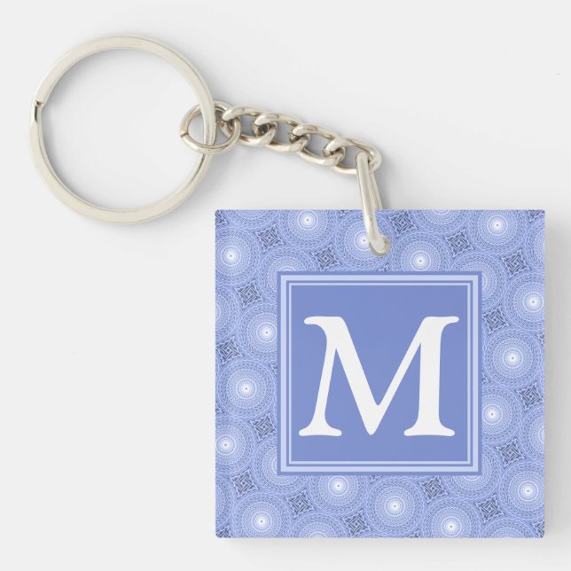 Monogram blue circles pattern key ring (Front)