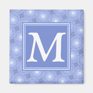 Monogram blue circles pattern magnet