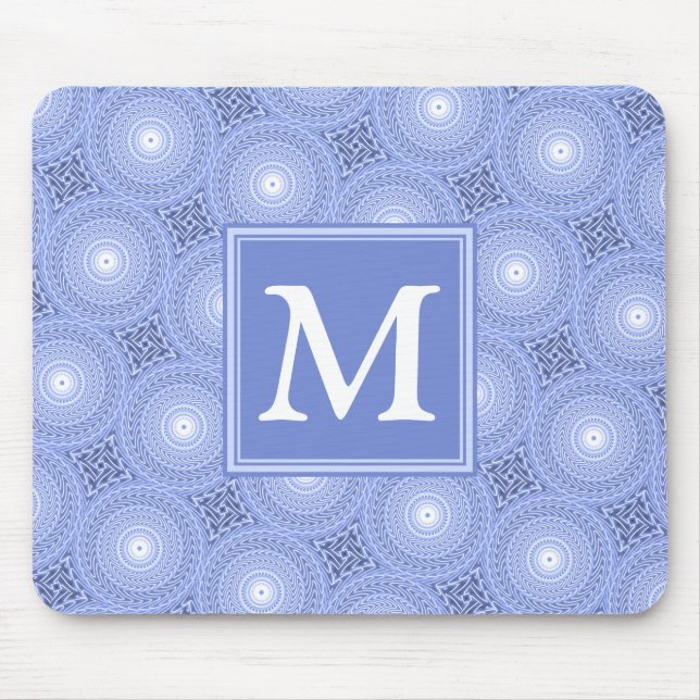 Monogram blue circles pattern mouse pad (Front)