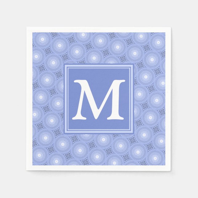 Monogram blue circles pattern napkin (Front)