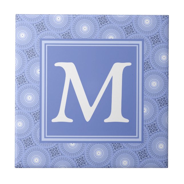 Monogram blue circles pattern tile (Front)