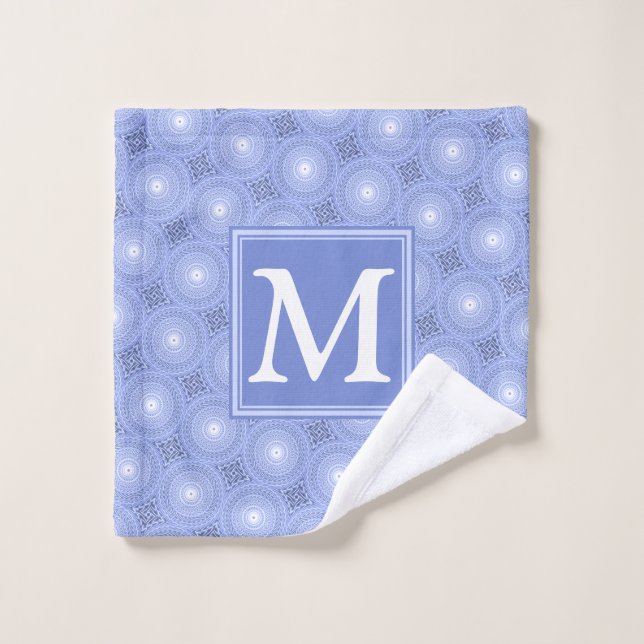 Monogram blue circles pattern wash cloth (Wash Cloth)