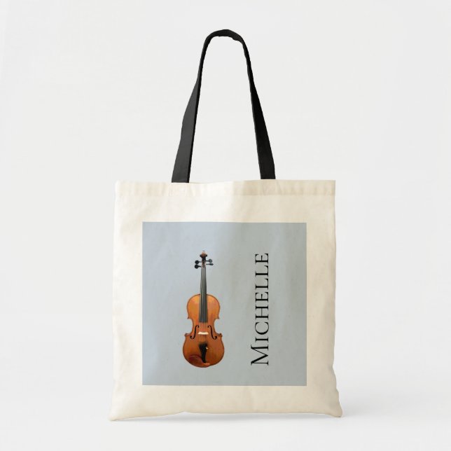 Monogram Blue Classical Music Violin Tote Bag (Front)