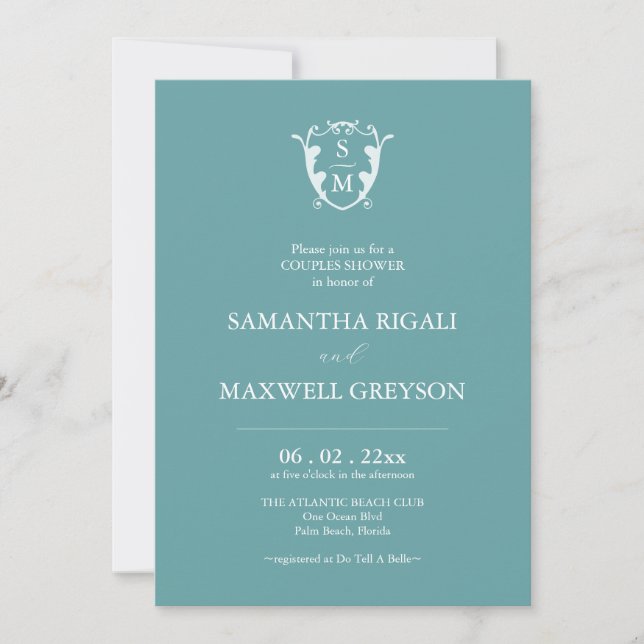 Monogram Blue Couples Wedding Shower Invitations (Front)