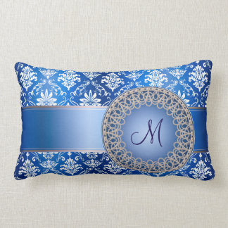 Monogram Blue Damask Lumbar Cushion