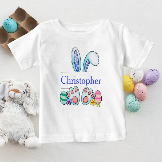 Monogram Blue Easter Bunny Baby Boy's Easter Baby T-Shirt (Creator Uploaded)