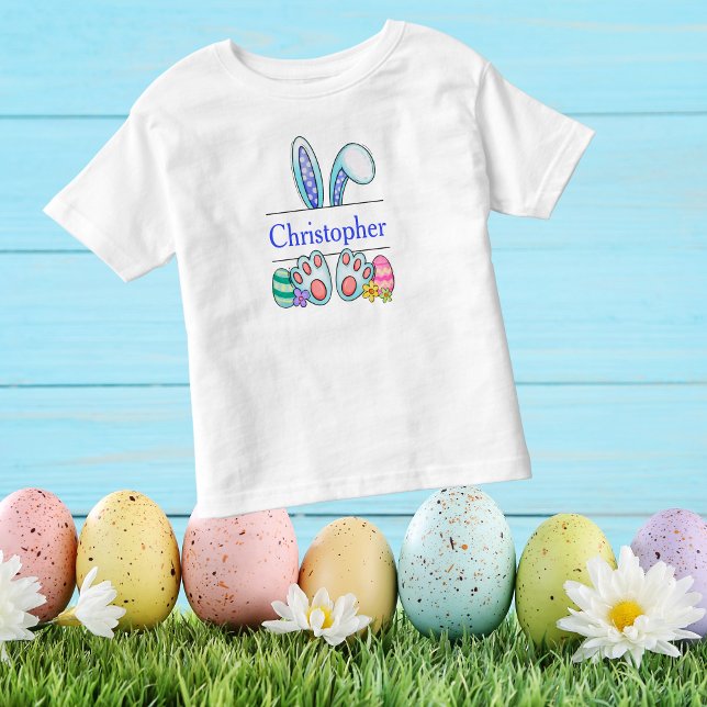Monogram Blue Easter Bunny Toddler Boy's Easter  T-Shirt (Creator Uploaded)
