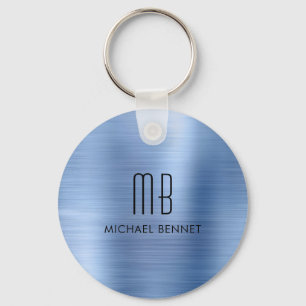 Monogram Blue Faux Brushed Metal  Key Ring