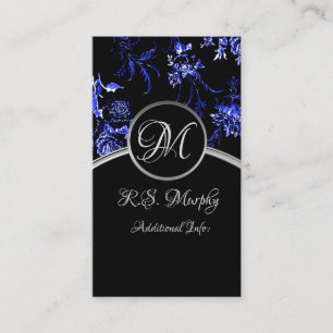 Monogram Blue Floral Business Card 3