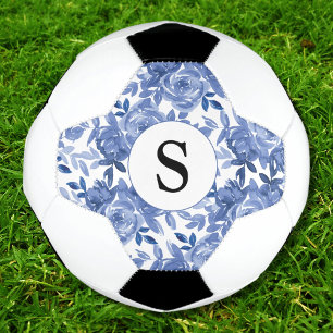 Monogram Blue Floral Pattern  Soccer Ball