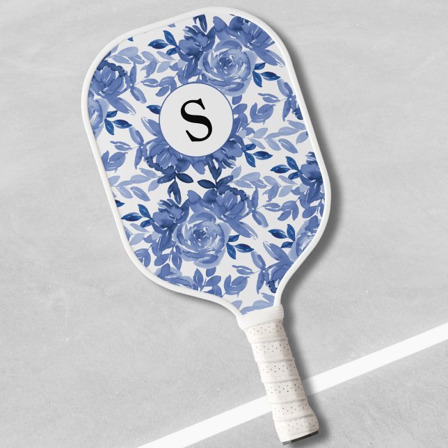 Monogram Blue Floral  Pickleball Paddle (Creator Uploaded)