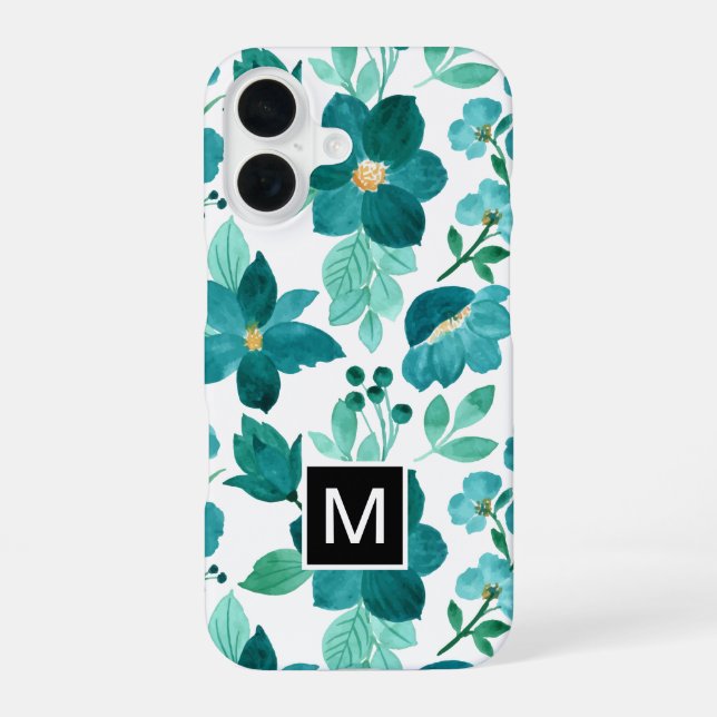 Monogram blue flower pattern iPhone case (Back)