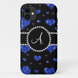 Monogram blue glitter hearts black diamonds circle Case-Mate iPhone case