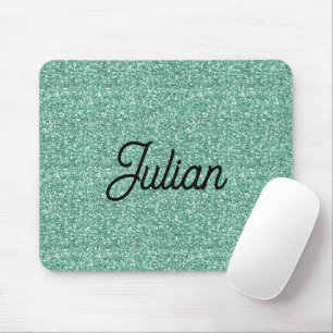 Monogram blue glitter sparkle mouse pad
