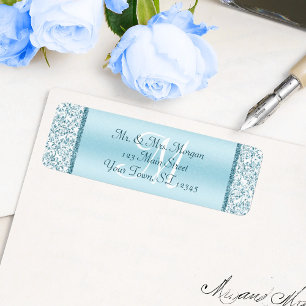 Monogram Blue Glitter Wedding Return Address