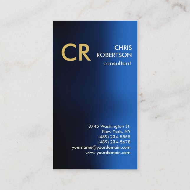 Monogram Blue Gold Business Card (Front)