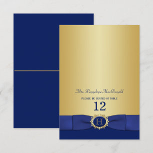 Monogram Blue, Gold Folding Place Card