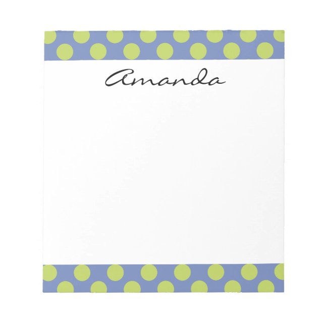 Monogram Blue Green Cute Chic Polka Dot Pattern Notepad (Front)