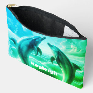 Monogram Blue Green Dolphins Ocean Accessory Pouch