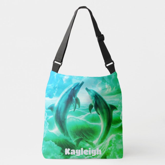 Monogram Blue & Green Dolphins Ocean | Crossbody Bag (Front)