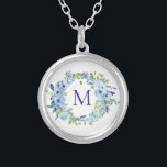 Monogram Blue Green Floral Botanical Watercolor  Silver Plated Necklace<br><div class="desc">A beautiful monogrammed blue green floral botanical watercolor necklace for her. These make great bridesmaid gifts.</div>