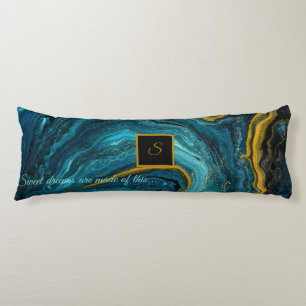 Monogram Blue Green Gold Abstract Marble Body Cushion