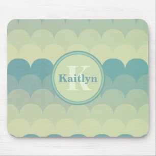 Monogram Blue Green Wave Pattern Mouse Pad
