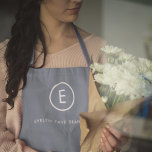 Monogram Blue Grey Minimalist Simple Initial Name Apron<br><div class="desc">A simple monogram with modern typography in white on a blue grey background. The design features a single initial monogram with a minimalist round circle border. The text can easily be customised to suit your needs for the perfectly custom gift or accessory!</div>