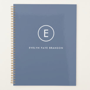 Monogram Blue Grey Minimalist Simple Initial Name Planner
