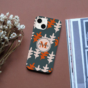 Monogram Blue, Grey & Orange Abstract Art Pattern iPhone 14 Case
