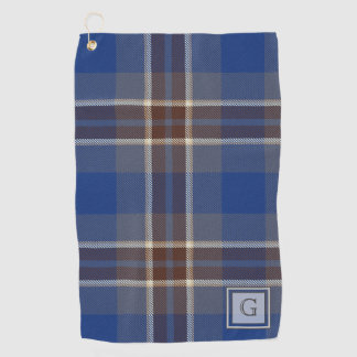 Monogram Blue Grey Tartan Gifts For Men Customised Golf Towel