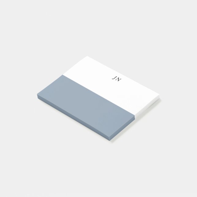 Monogram Blue Grey White Colour Block Post-it Notes (Angled)