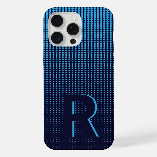 Monogram Blue Halftone Modern Initial Personalised iPhone Case (Back)