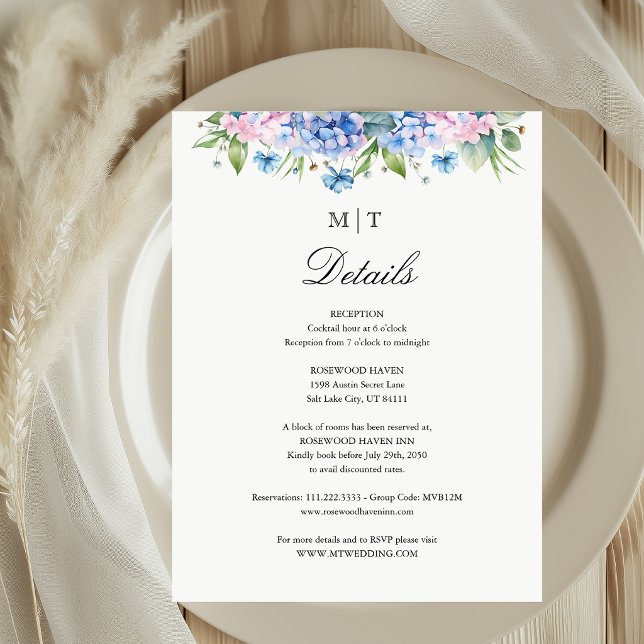 Monogram Blue Hydrangea Border Details  Enclosure Card (Creator Uploaded)