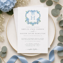 Monogram Blue Hydrangea Floral Crest Wedding
