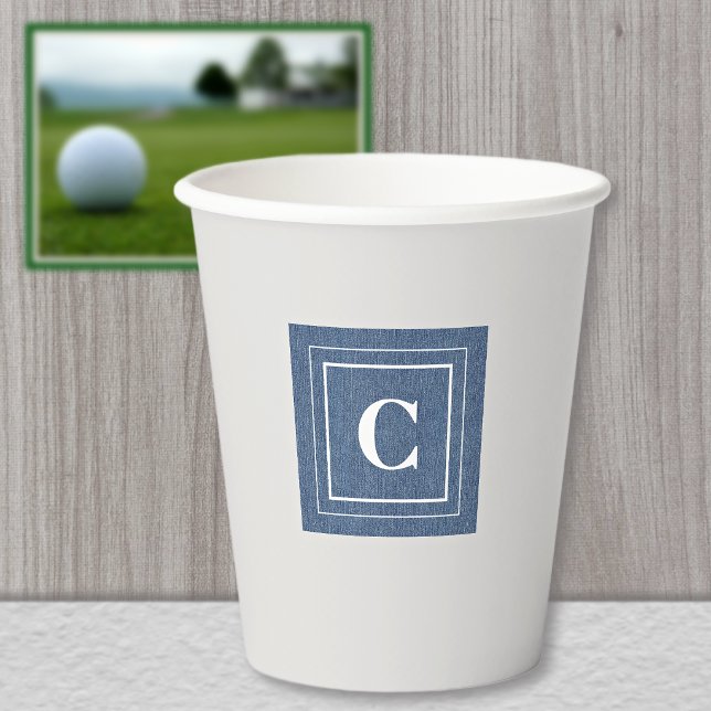 Monogram, Blue Jean Denim Print 8oz Paper Cups (Creator Uploaded)