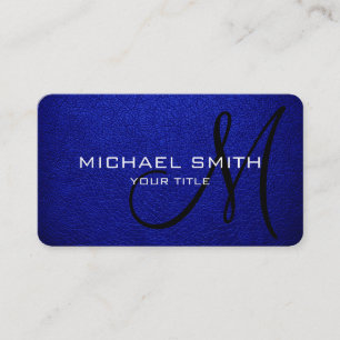 Monogram Blue Leather Look Business Card