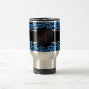 Monogram blue leopard pattern travel mug