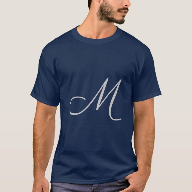 Monogram Blue Modern Add Your Name Initial T-Shirt (Front)