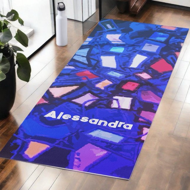 Monogram blue navy abstract colourful bright bold yoga mat (Creator Uploaded)
