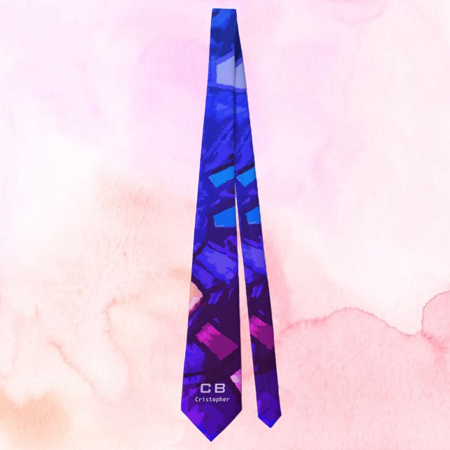 Monogram blue navy purple teal colourful abstract  tie (Creator Uploaded)
