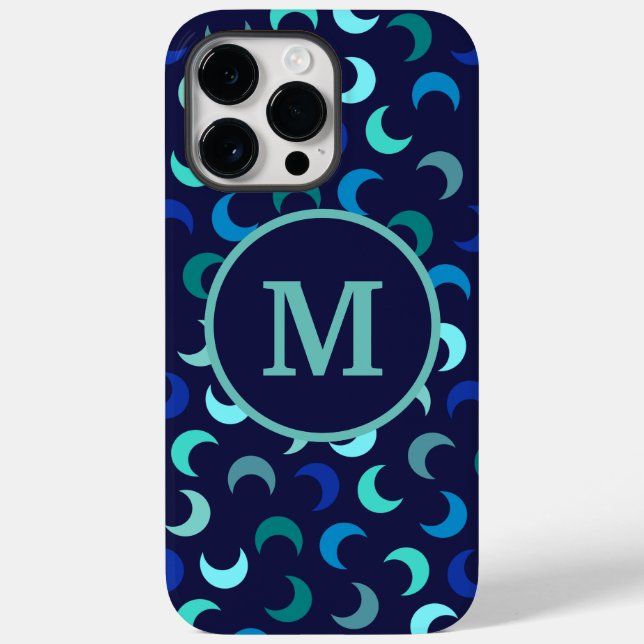 Monogram Blue New Moon Pattern Case-Mate iPhone Case (Back)