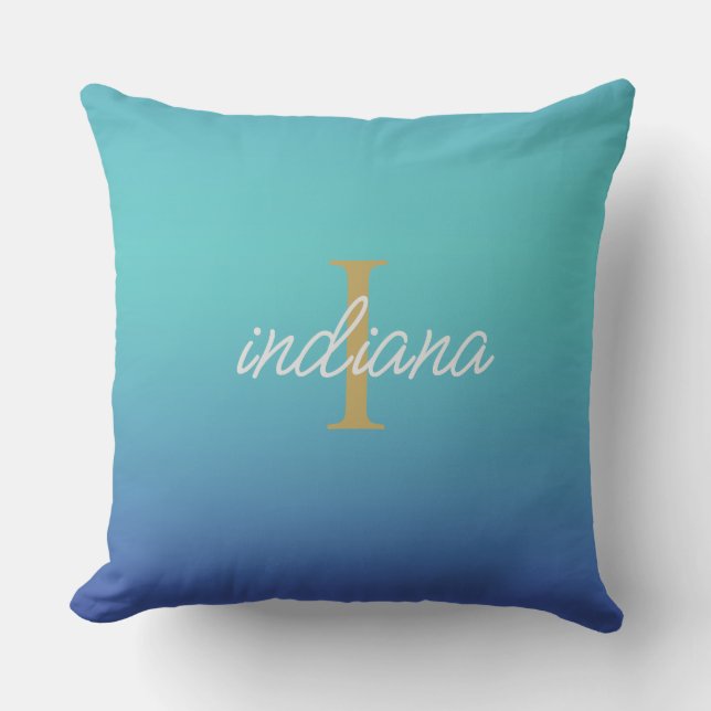 Monogram Blue Ombre Minimalist Cushion (Front)