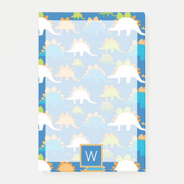 Monogram | Blue Orange Green Dinosaurs Post-it Notes (Front)