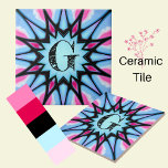 monogram blue, pink and black abstract tile<br><div class="desc">Monogram blue, pink and black ceramic tile can be used to create a unique, look in any space. These tile is seamless design, making it easier to work with. They are also durable and easy to maintain, so they will last for years with proper care. Whether you want something subtle...</div>