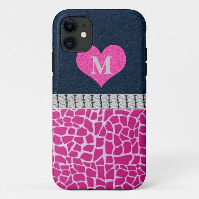 Monogram, Blue, Pink Giraffe print iPhone 5 Case (Back)