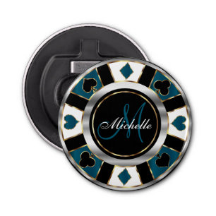 Monogram Blue Poker Chip Bottle Opener