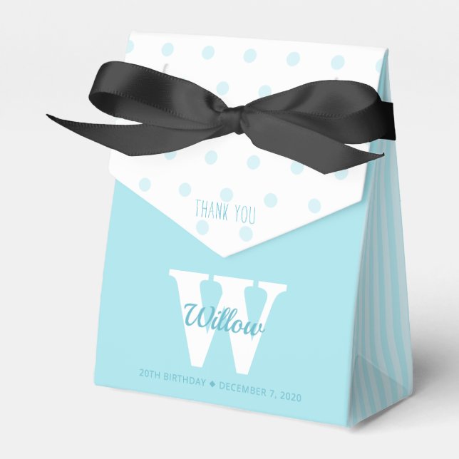 Monogram Blue Polka Dots Stripes Favour Box (Front Side)