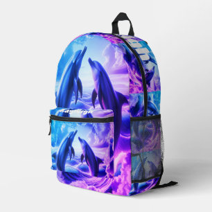 Monogram Blue & Purple Dolphins Ocean   Printed Backpack