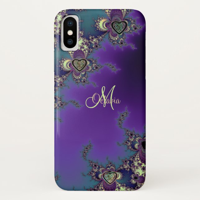 Monogram Blue Purple Fractal Celtic Heart Knot Case-Mate iPhone Case (Back)